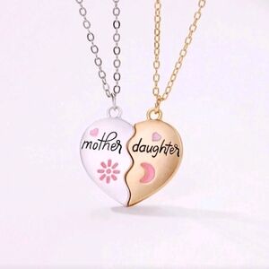 Mother Daughter Magnetic Heart Necklace 2 In One Set - Silver and Gold